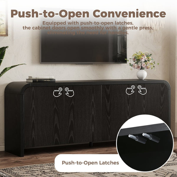English Elm Farmhouse Wood Grain Media Console with Push Open Cabinets Fits Tvs up to 70 Inches Black N721P473140B