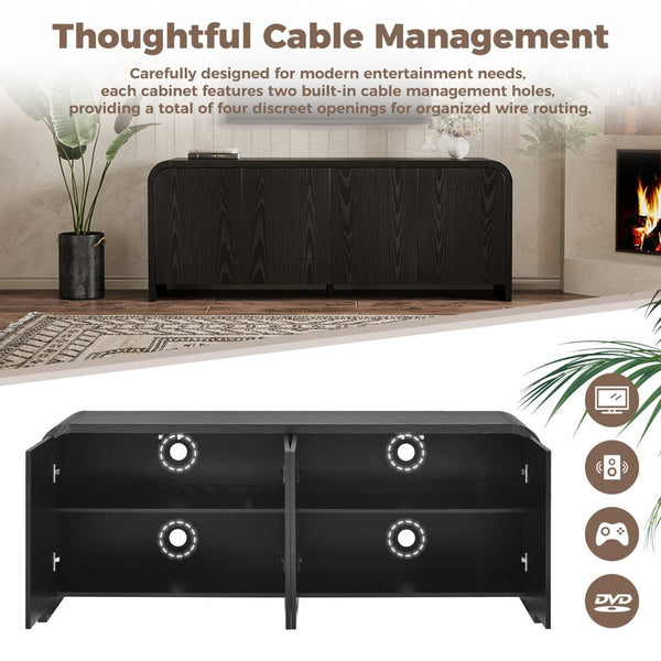 English Elm Farmhouse Wood Grain Media Console with Push Open Cabinets Fits Tvs up to 70 Inches Black N721P473140B