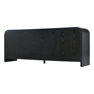 English Elm Farmhouse Wood Grain Media Console with Push Open Cabinets Fits Tvs up to 70 Inches Black N721P473140B