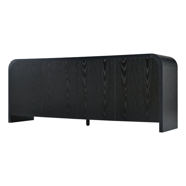 English Elm Farmhouse Wood Grain Media Console with Push Open Cabinets Fits Tvs up to 70 Inches Black N721P473140B