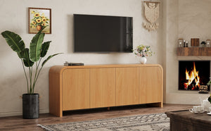 English Elm Farmhouse Wood Grain Media Console with Push Open Cabinets Fits Tvs up to 70 Inches Natural N721P473140D