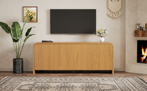 English Elm Farmhouse Wood Grain Media Console with Push Open Cabinets Fits Tvs up to 70 Inches Natural N721P473140D