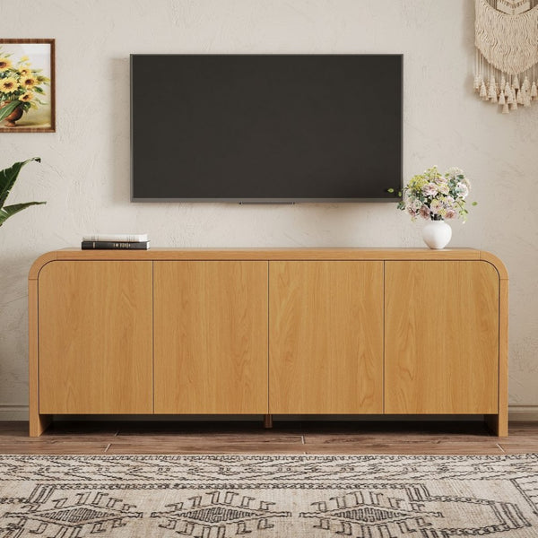English Elm Farmhouse Wood Grain Media Console with Push Open Cabinets Fits Tvs up to 70 Inches Natural N721P473140D