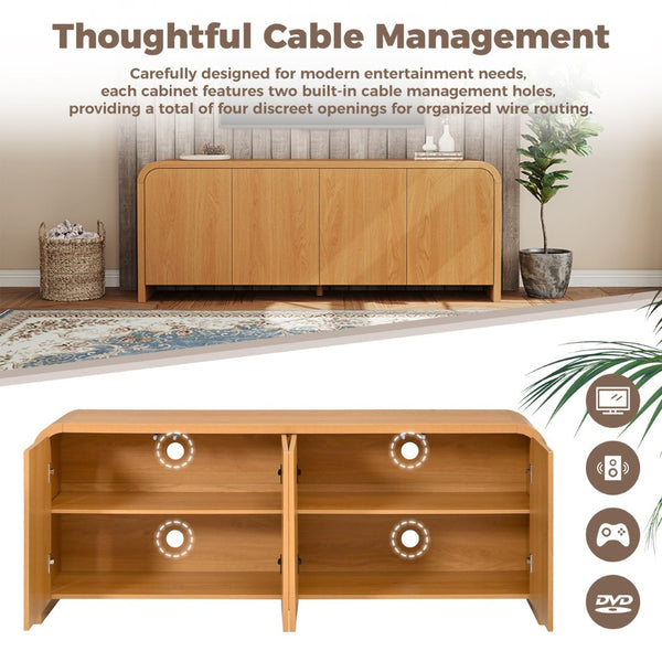English Elm Farmhouse Wood Grain Media Console with Push Open Cabinets Fits Tvs up to 70 Inches Natural N721P473140D