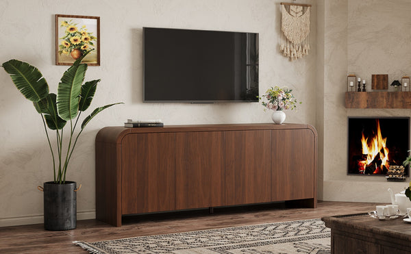 English Elm Farmhouse Wood Grain Media Console with Push Open Cabinets Fits Tvs up to 70 Inches Walnut N721P473140P