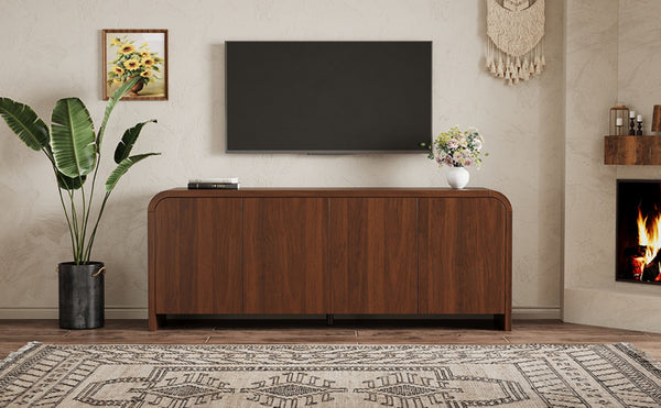 English Elm Farmhouse Wood Grain Media Console with Push Open Cabinets Fits Tvs up to 70 Inches Walnut N721P473140P