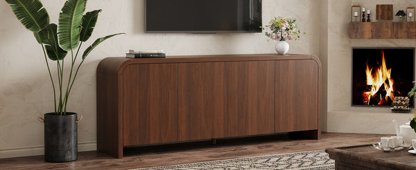 English Elm Farmhouse Wood Grain Media Console with Push Open Cabinets Fits Tvs up to 70 Inches Walnut N721P473140P