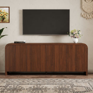 English Elm Farmhouse Wood Grain Media Console with Push Open Cabinets Fits Tvs up to 70 Inches Walnut N721P473140P