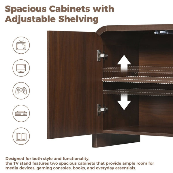 English Elm Farmhouse Wood Grain Media Console with Push Open Cabinets Fits Tvs up to 70 Inches Walnut N721P473140P
