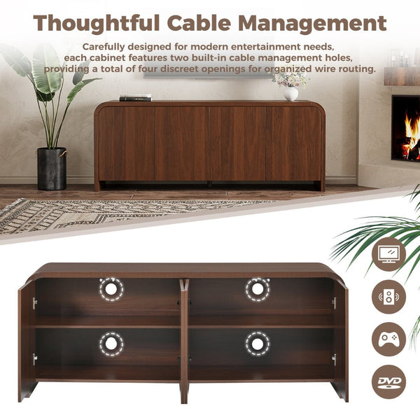 English Elm Farmhouse Wood Grain Media Console with Push Open Cabinets Fits Tvs up to 70 Inches Walnut N721P473140P
