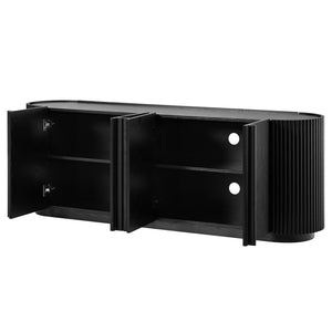 English Elm Mid Century Tambour Door Media Console with Walnut Veneer and Adjustable Storage Shelves Black N721P473142B