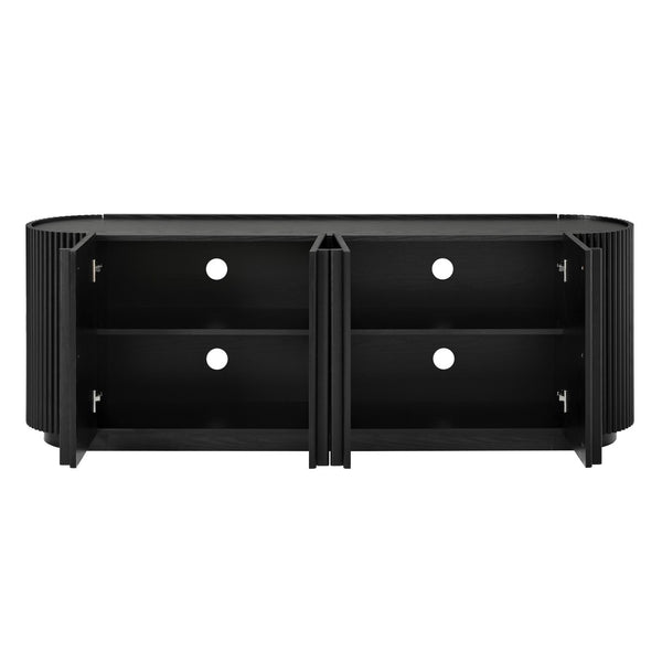 English Elm Mid Century Tambour Door Media Console with Walnut Veneer and Adjustable Storage Shelves Black N721P473142B