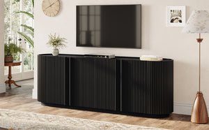 English Elm Mid Century Tambour Door Media Console with Walnut Veneer and Adjustable Storage Shelves Black N721P473142B