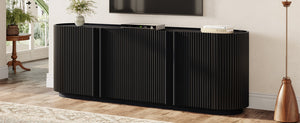 English Elm Mid Century Tambour Door Media Console with Walnut Veneer and Adjustable Storage Shelves Black N721P473142B