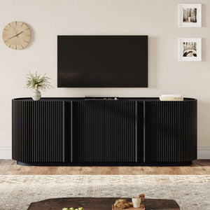 English Elm Mid Century Tambour Door Media Console with Walnut Veneer and Adjustable Storage Shelves Black N721P473142B
