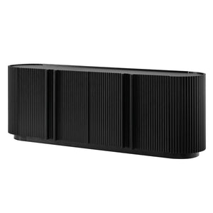 English Elm Mid Century Tambour Door Media Console with Walnut Veneer and Adjustable Storage Shelves Black N721P473142B