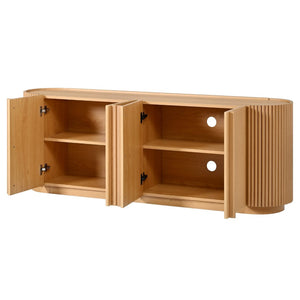 English Elm Mid Century Tambour Door Media Console with Walnut Veneer and Adjustable Storage Shelves Natural N721P473142D