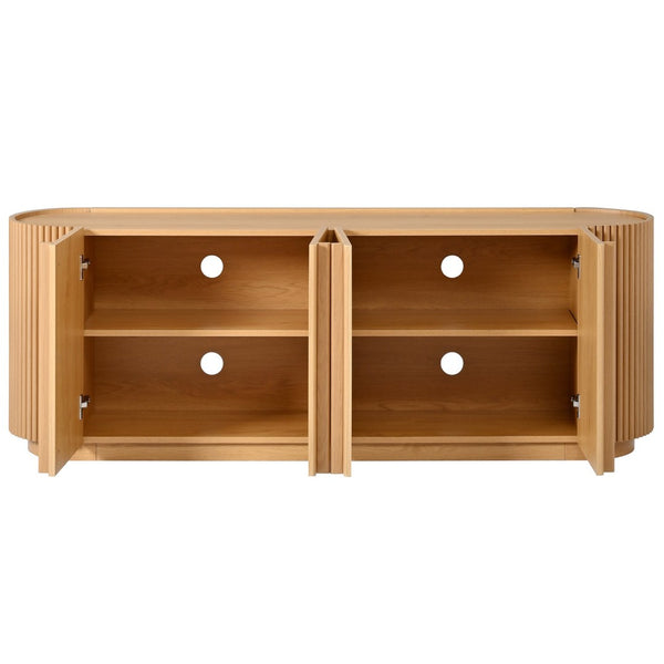 English Elm Mid Century Tambour Door Media Console with Walnut Veneer and Adjustable Storage Shelves Natural N721P473142D