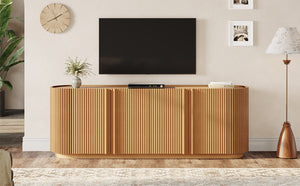 English Elm Mid Century Tambour Door Media Console with Walnut Veneer and Adjustable Storage Shelves Natural N721P473142D