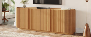 English Elm Mid Century Tambour Door Media Console with Walnut Veneer and Adjustable Storage Shelves Natural N721P473142D