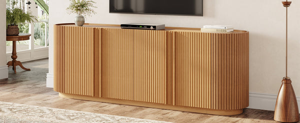English Elm Mid Century Tambour Door Media Console with Walnut Veneer and Adjustable Storage Shelves Natural N721P473142D