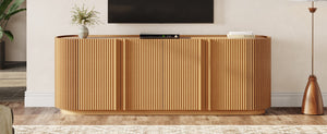 English Elm Mid Century Tambour Door Media Console with Walnut Veneer and Adjustable Storage Shelves Natural N721P473142D