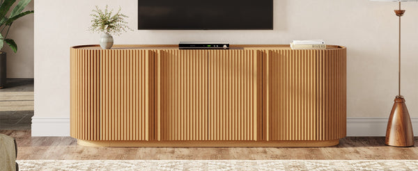 English Elm Mid Century Tambour Door Media Console with Walnut Veneer and Adjustable Storage Shelves Natural N721P473142D