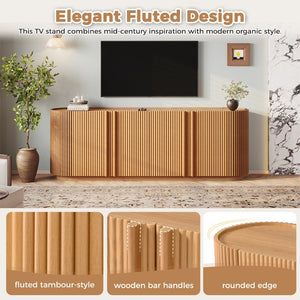 English Elm Mid Century Tambour Door Media Console with Walnut Veneer and Adjustable Storage Shelves Natural N721P473142D