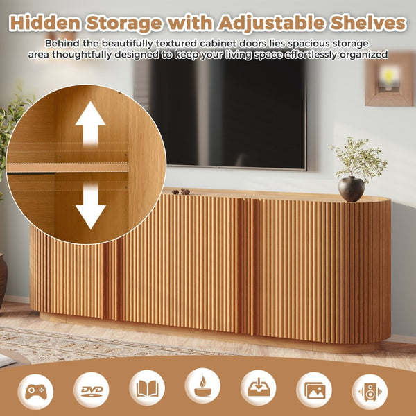 English Elm Mid Century Tambour Door Media Console with Walnut Veneer and Adjustable Storage Shelves Natural N721P473142D