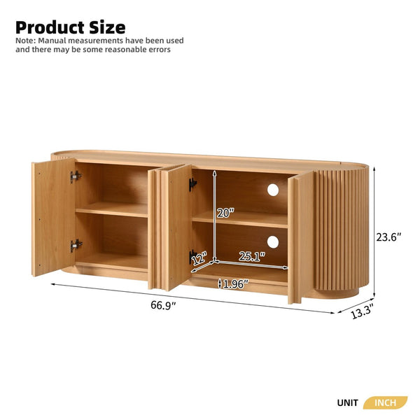 English Elm Mid Century Tambour Door Media Console with Walnut Veneer and Adjustable Storage Shelves Natural N721P473142D
