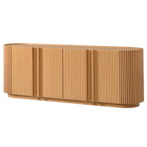 English Elm Mid Century Tambour Door Media Console with Walnut Veneer and Adjustable Storage Shelves Natural N721P473142D