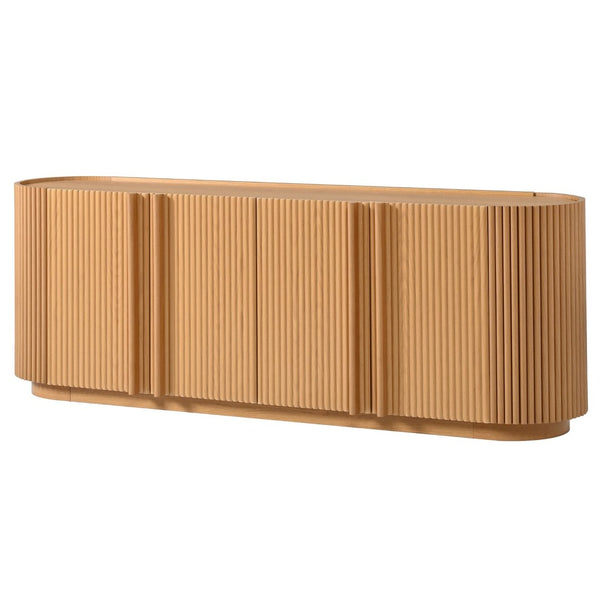English Elm Mid Century Tambour Door Media Console with Walnut Veneer and Adjustable Storage Shelves Natural N721P473142D