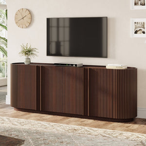 English Elm Mid Century Tambour Door Media Console with Walnut Veneer and Adjustable Storage Shelves Walnut N721P473142P