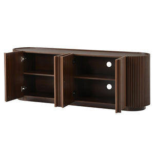 English Elm Mid Century Tambour Door Media Console with Walnut Veneer and Adjustable Storage Shelves Walnut N721P473142P