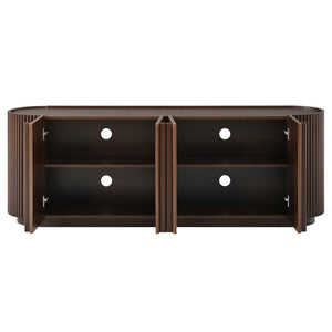 English Elm Mid Century Tambour Door Media Console with Walnut Veneer and Adjustable Storage Shelves Walnut N721P473142P