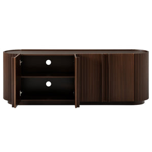 English Elm Mid Century Tambour Door Media Console with Walnut Veneer and Adjustable Storage Shelves Walnut N721P473142P