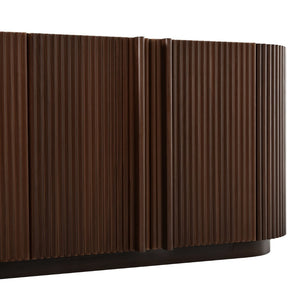 English Elm Mid Century Tambour Door Media Console with Walnut Veneer and Adjustable Storage Shelves Walnut N721P473142P