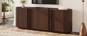 English Elm Mid Century Tambour Door Media Console with Walnut Veneer and Adjustable Storage Shelves Walnut N721P473142P