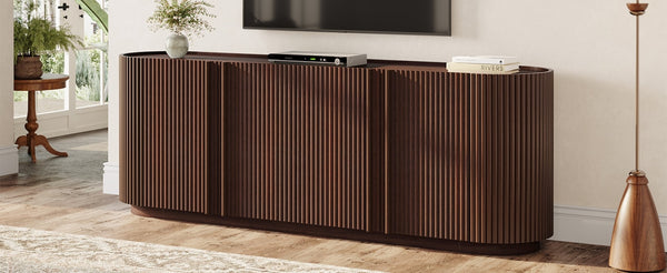 English Elm Mid Century Tambour Door Media Console with Walnut Veneer and Adjustable Storage Shelves Walnut N721P473142P