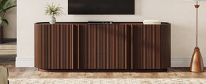English Elm Mid Century Tambour Door Media Console with Walnut Veneer and Adjustable Storage Shelves Walnut N721P473142P