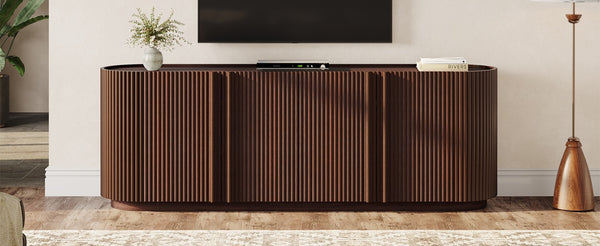 English Elm Mid Century Tambour Door Media Console with Walnut Veneer and Adjustable Storage Shelves Walnut N721P473142P
