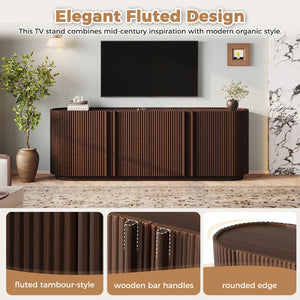 English Elm Mid Century Tambour Door Media Console with Walnut Veneer and Adjustable Storage Shelves Walnut N721P473142P