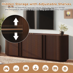 English Elm Mid Century Tambour Door Media Console with Walnut Veneer and Adjustable Storage Shelves Walnut N721P473142P