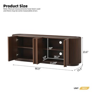 English Elm Mid Century Tambour Door Media Console with Walnut Veneer and Adjustable Storage Shelves Walnut N721P473142P