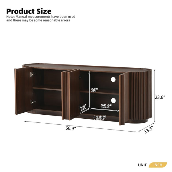 English Elm Mid Century Tambour Door Media Console with Walnut Veneer and Adjustable Storage Shelves Walnut N721P473142P