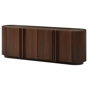 English Elm Mid Century Tambour Door Media Console with Walnut Veneer and Adjustable Storage Shelves Walnut N721P473142P