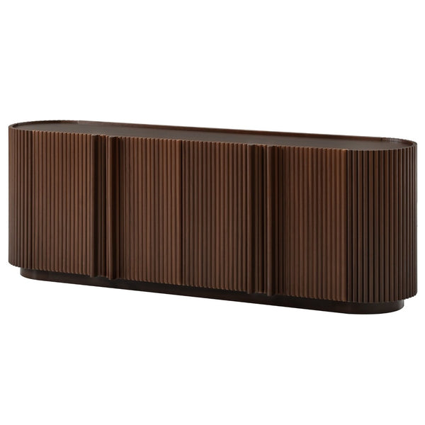 English Elm Mid Century Tambour Door Media Console with Walnut Veneer and Adjustable Storage Shelves Walnut N721P473142P