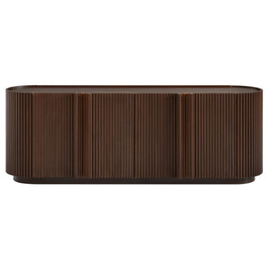 English Elm Mid Century Tambour Door Media Console with Walnut Veneer and Adjustable Storage Shelves Walnut N721P473142P