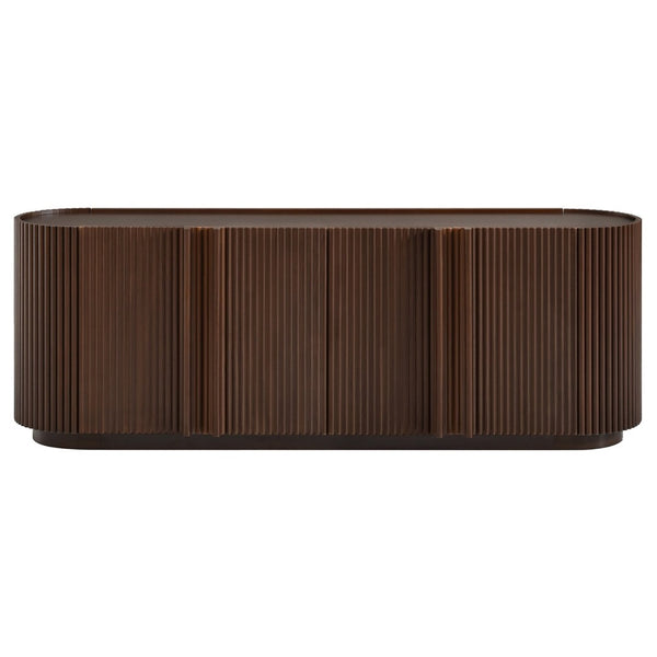 English Elm Mid Century Tambour Door Media Console with Walnut Veneer and Adjustable Storage Shelves Walnut N721P473142P