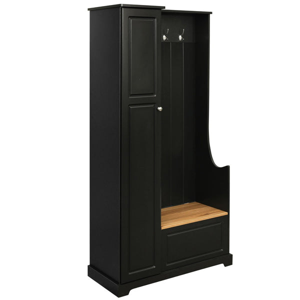 English Elm Stylish Minimalist Hall Tree with Flip Bench Shoe Cabinet and Hanging Hooks Black N721P484458B